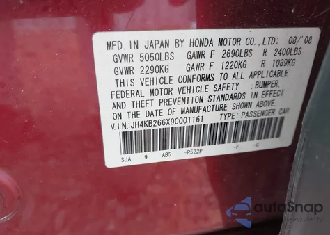 2009 Acura Rl 3.7 z USA, uszkodzony, nr VIN JH4KB266X9C001161